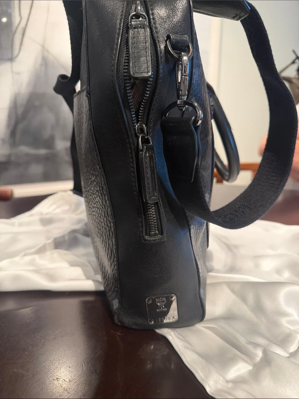 MCM Black Logo Leather Briefcase with Top Handles
